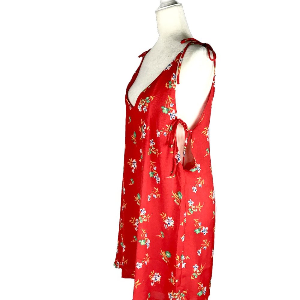 Womens Cute Bright Red Floral Shift Short Dress - Picture 2 of 7